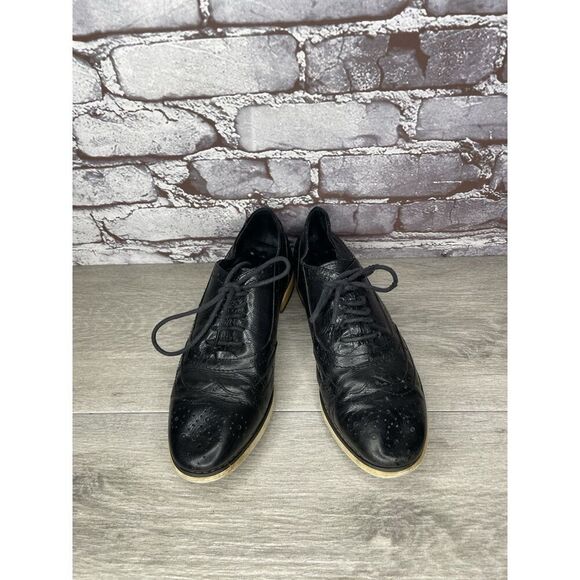 Mona Flying Black Leather Lace Up Brogue Wingtip Derby Shoes Women 39EU/8.5M US - Picture 8 of 16